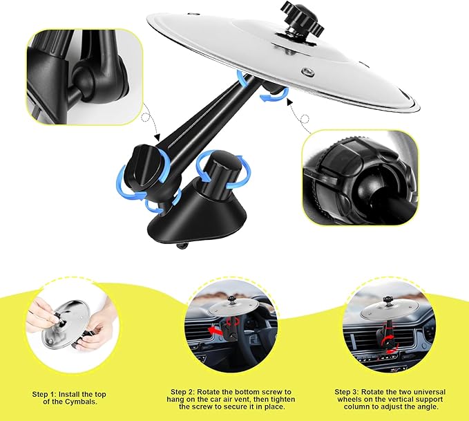 Car Cymbal Drum for Car Air Vent, Funny Musical Instruments Gadget for Music Lovers (Silver)