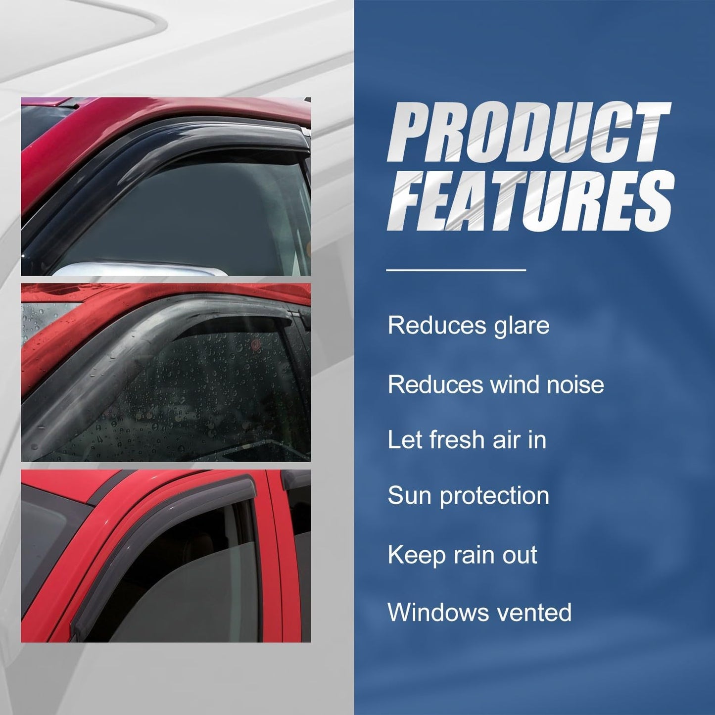 Auto Dynasty 4Pcs Carbon Fiber Pattern Window Visors Compatible with 2009-2014 Ford F150 Crew Cab, Tape-On Front & Rear Window Deflectors Rain Guards Sun Wind Air Side Vent Shade, Glossy Black