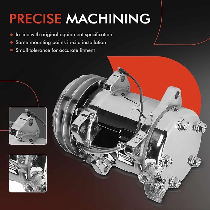 A-Premium Fit for Sanden 508 2PK Style, Universal A/C Compressor with Clutch, 2 Groove V-Belt, Chrome Plated Aluminum Housing