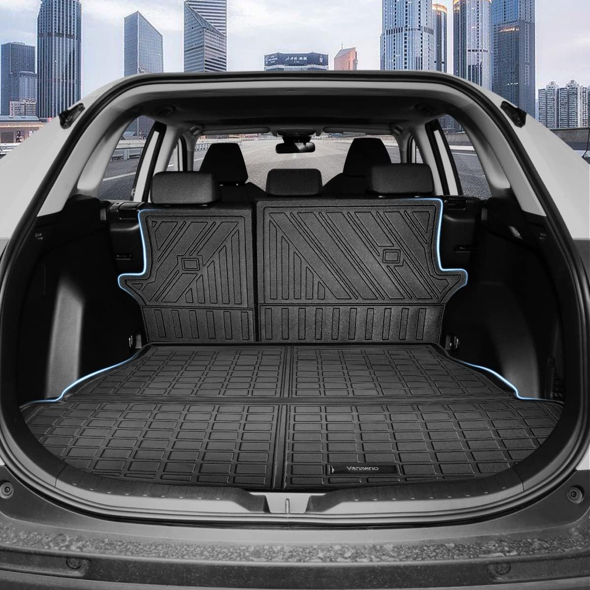 Vanseno Floor Mat & Cargo Liner & Backrest Mat Compatible for 2019 2021 2022 2023 2024 2025 Toyota Rav4 Floor Mats Trunk Liners Back Seat Cover Mat All-Weather Full Set Protector