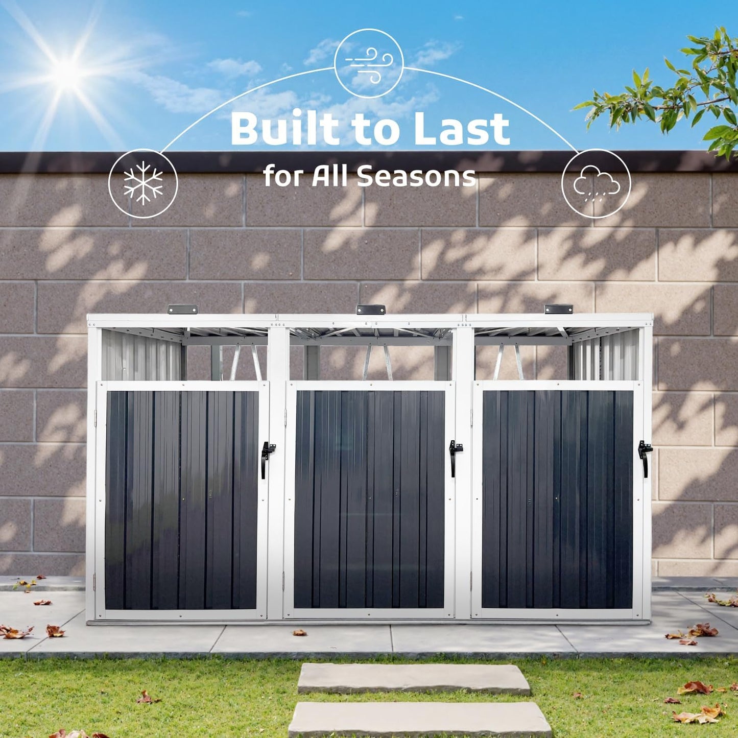 7.3' x 2.7' Metal Storage Shed Outdoor, Waterproof Garbage Can Enclosure for Three 50-Gallon Cans, Perfect for Garden, Backyard, Poolside and Lawn