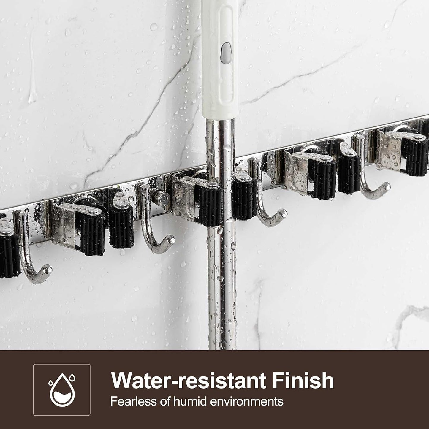 2 Pack Broom Holder Wall Mount, Stainless Steel Broom Hanger Wall Mount, Heavy Duty Mop and Broom Holder Tool Racks Utility Hooks for Laundry Room Garden Garage, Black (4 Racks and 5 Hooks)