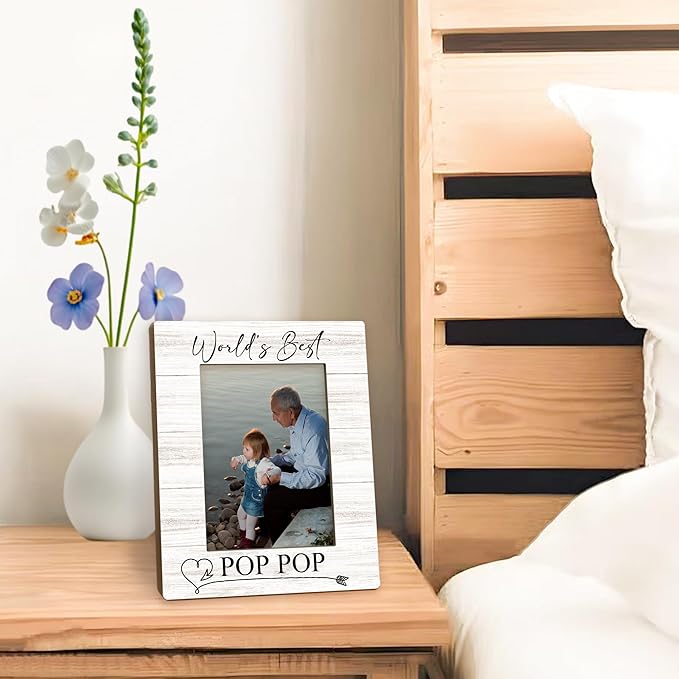 Fathers Day Pop Pop Picture Frames - Grandpa Photo Frame, Grandpa PopPop Gifts for Father's Day Birthday from Grandkids Grandchildren, World's Best PopPop Picture Photo Frames for Home Bedroom Decor, 5x7