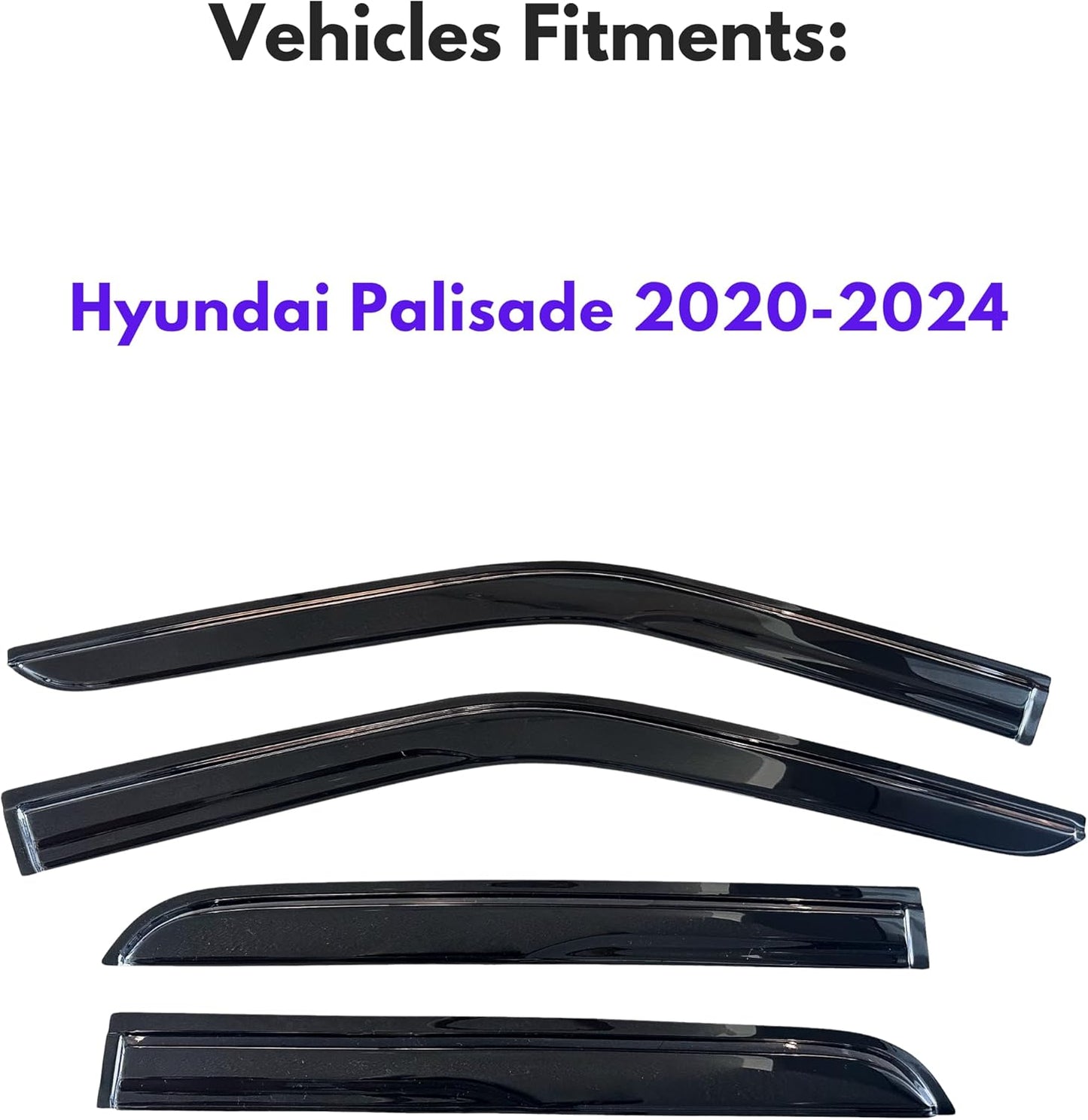 KPY Window Visor Compatible with Hyundai Palisade 2020-2024, 4PC Rain Guard Side Window Vent Deflectors Tape-On Mugen Style, 2020 2021 2022 2023 2024