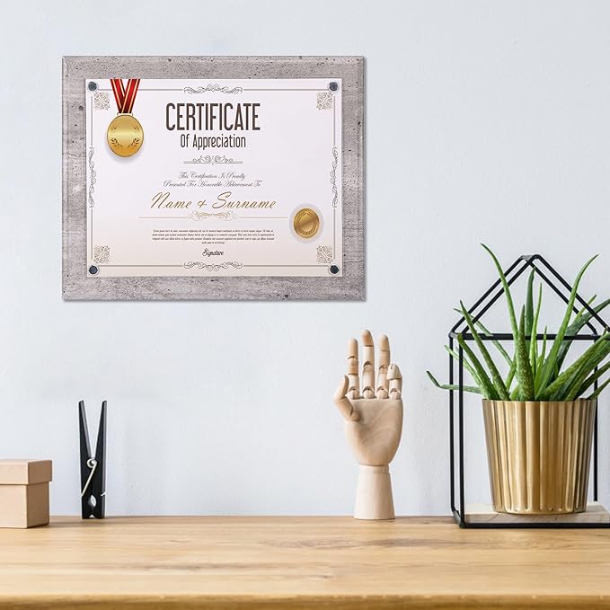 PETAFLOP Grey 8.5 by 11 Picture Frame, Certificate Award Document Plaque Wall Mounted Display, Single