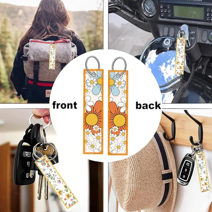2pcs Colorful Dasiy Floral License Plate Frame for Women,Orange Floral car Decorative tag Frames Girly,Vintage Dasiy Flowers Plant Theme License Plate Cover Holder for Vehicle with car tag Keychain