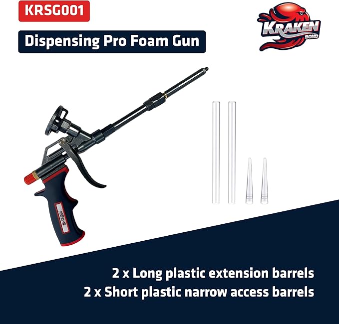 Kraken Bond PRO Insulation Foam Gun - 1 Pack - Non-Stick Teflon Coated, 360° Swivel Tip - High Precision for Insulation and Sealing - Ideal for Contractors and DIY Enthusiasts