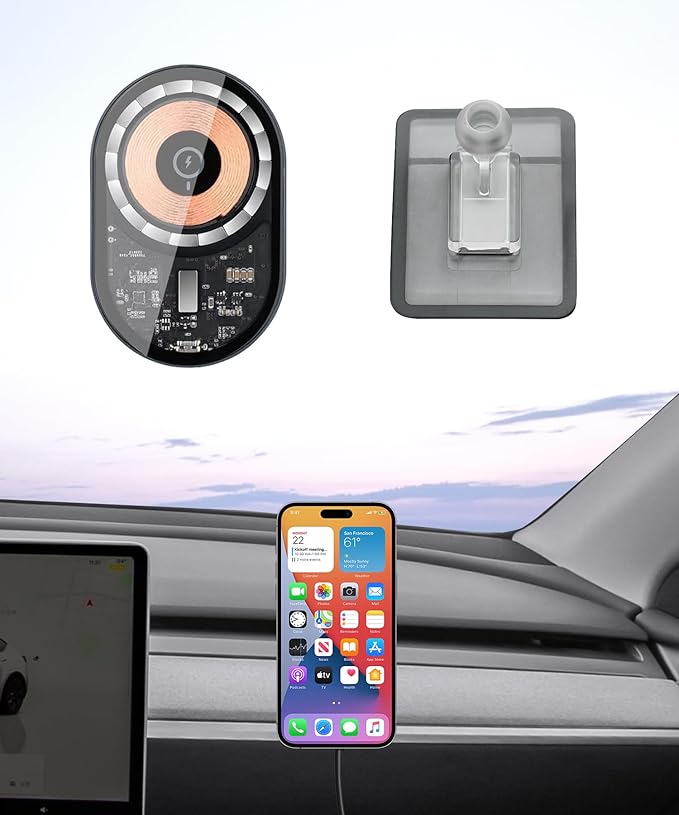 Wireless Charging car Phone Holder for Tesla Model Y 2025 Tesla Model 3 2024 2025 Auto Accessories Navigation Bracket Interior Decoration Mobile Cell Phone Mount, 360° Rotation