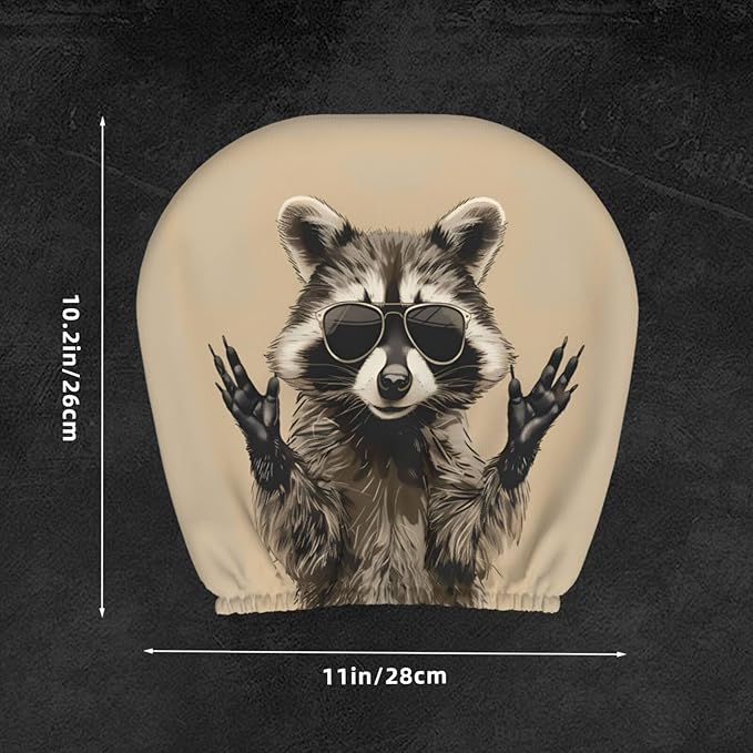 Dujiea 2 Pack Funny Raccoon Car Headrest Covers, Universal Soft Car Seat Head Rest Cover Protector, Vehicle Accessories Fabric Headrest Cover for Cars Vans Trucks