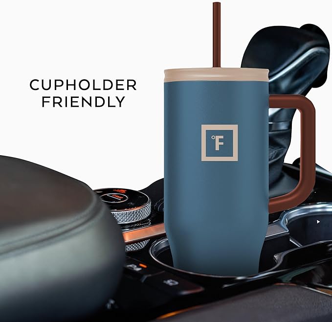 IRON °FLASK Co-Pilot Insulated Mug w/Boot, Straw & Flip Cap Lids - Cup Holder Bottle for Hot, Cold Drink - Leak-Proof - Water, Coffee Portable Travel Mug - Desert Oasis, 40 Oz