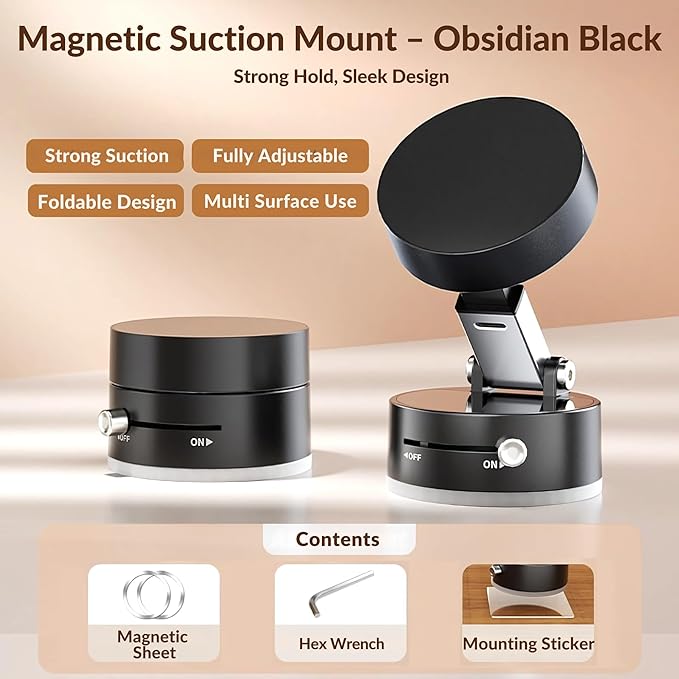 Vacuum Suction Magnetic Phone Holder 360°, Magnetic Car Phone Holder, Cell Phone Car Mount and Holders for Car/Gym/Mirrors/Smooth Surface, Compatible for Magsafe iPhone 12/13/14/15/16/17