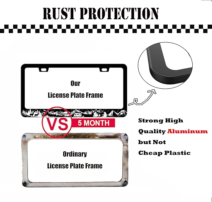 Camping License Plate Frames 2 Pack - Mountains Adventure License Plate Cover Deer Bear Wildlife Camper Car Tag