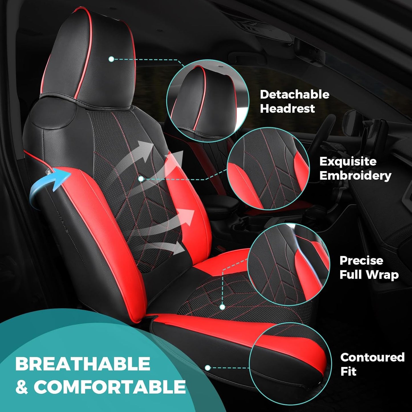 for Toyota RAV4 Seat Covers 2019 2020 2021 2022 2023 2024 2025 RAV 4 Prime & Hybrid XLE LE Limited XLE Premium (Not for XSE/SE Hybrid) - Custom Leather Car Seat Covers Full Set - BlackRed