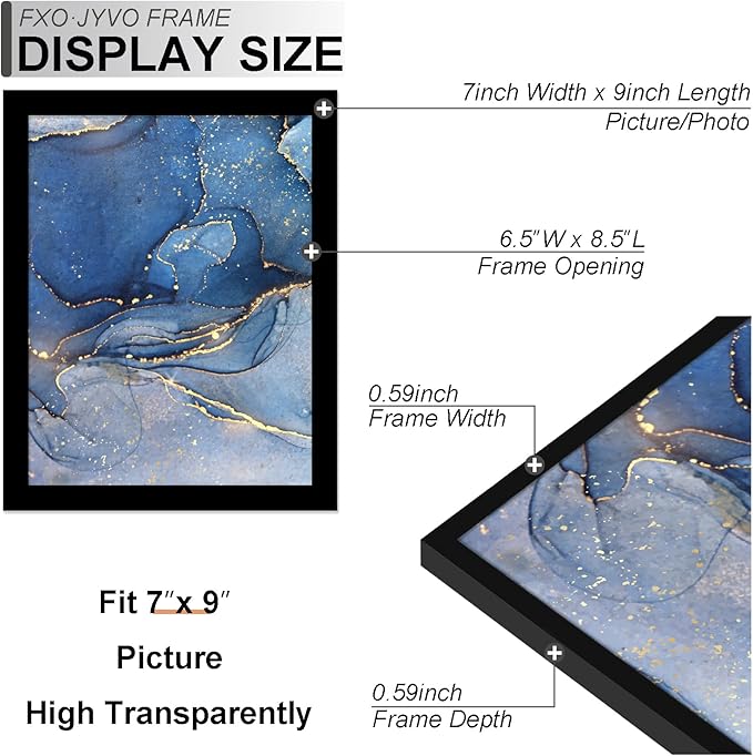 7x9 Picture Frame, Black Frame for 7 x 9 Inch Picture Poster Photo, Light Weight and High Transparent 7 by 9 Frame for Wall - 1 Pack/Black/7"x9"