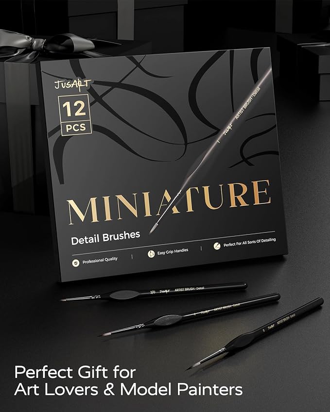 JUSART Detail Paint Brushes Set, 12 PCS Fine Tip Model Miniature Paint Brushes for Fine Detailing - Acrylic, Watercolor, Oil, Models, Rock Painting & Paint by Number - Triangular Handles (Black)