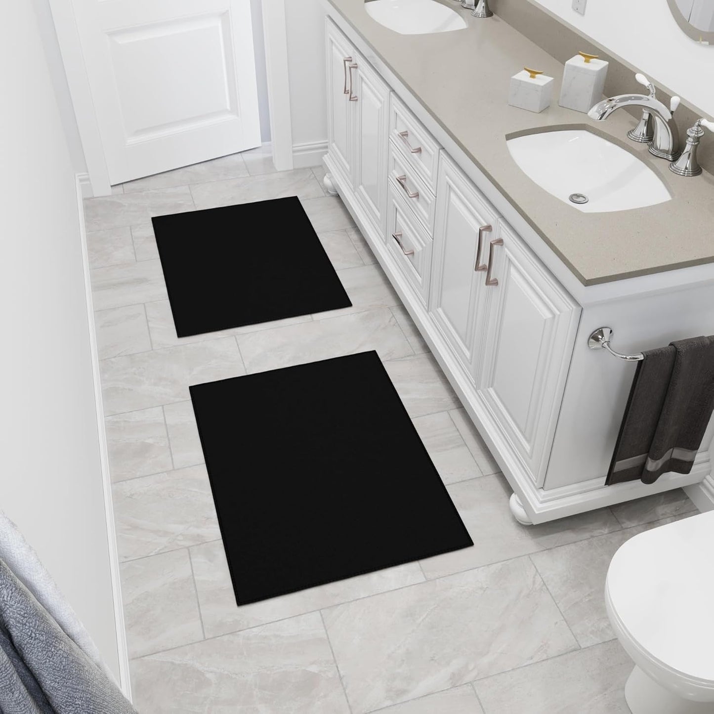 Ottomanson Rugs for Entryway 2'3" x 3' - 2 Pack Non Slip Solid Small Area Rugs Durable Front Door Mat Rug Stain Resistant Entrance Rugs for Bathroom Kitchen Bedroom & Living Room, Black