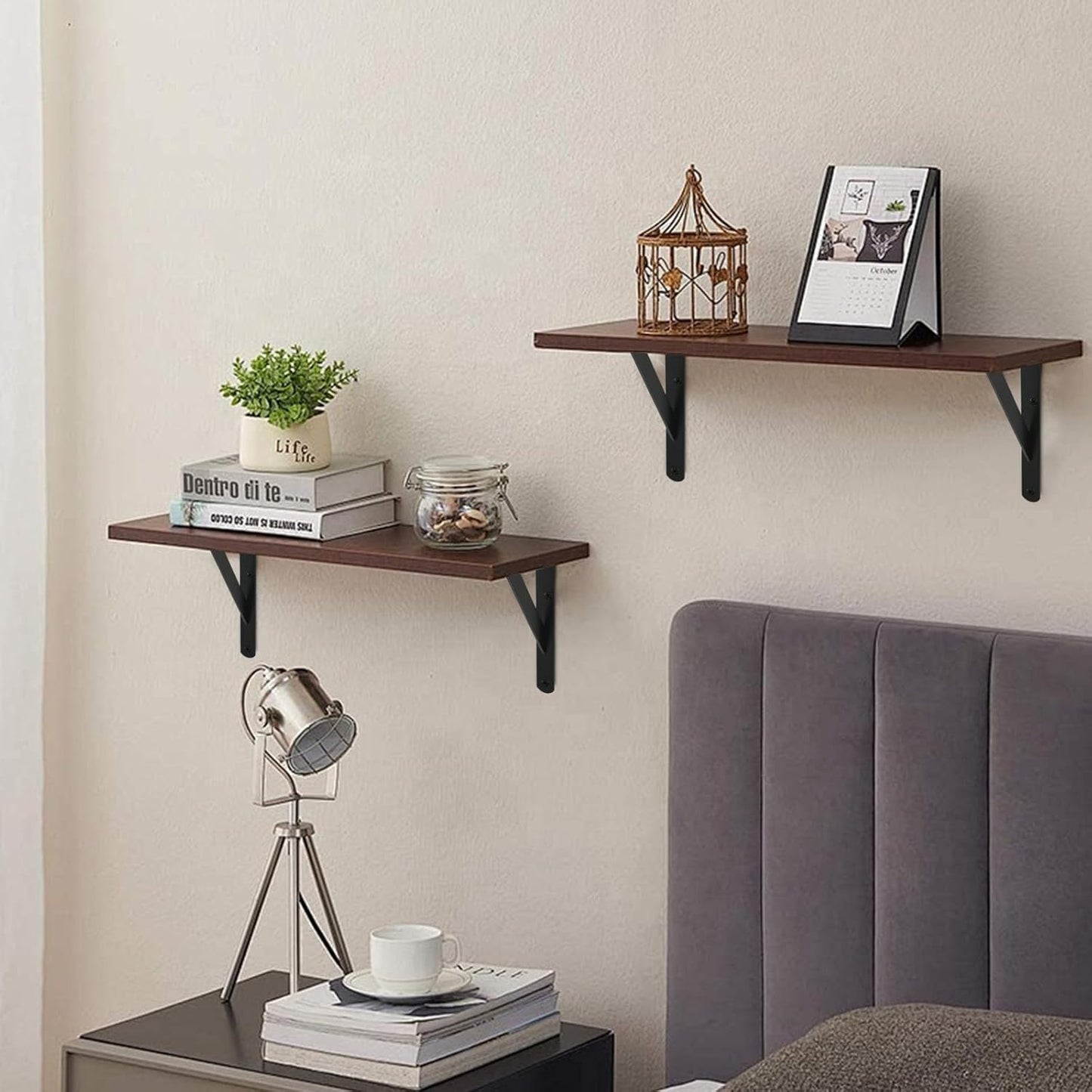 20 Pack L8 x H 6" Black Heavy Duty Shelf Brackets with Screws Metal Shelf Brackets Shelf Support Angle Brackets for Shelves L Brackets Heavy Duty Floating Shelf
