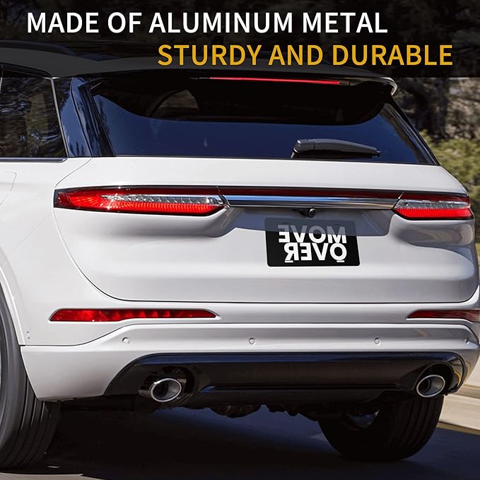 Front License Plate Move Over Black Vanity Plates Aluminum Metal Decorative Car Tag Novelty License Plate Cover for Men Women ‎6 * 12 in (4 Holes)