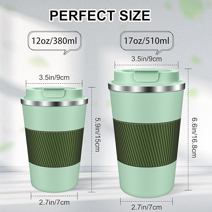 Coffee Travel Mug 12oz Insulated Coffee Mug with Lid Portable Spill-Proof Coffee Travel Mug No Handle Reusable Stainless Steel Mug Keeps Cold and Hot Suitable for Car, Daily, Travel and Gifts