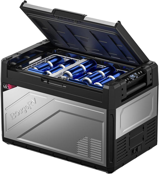 BougeRV 12 Volt Portable Refrigerator, 55 Quart Rocky V2.0 Dual Zone Car Fridge Freezer with APP Control, Compressor Cooler 12/24V DC, 110~240V AC for Overlanding, Camping, Travel, RV, Truck