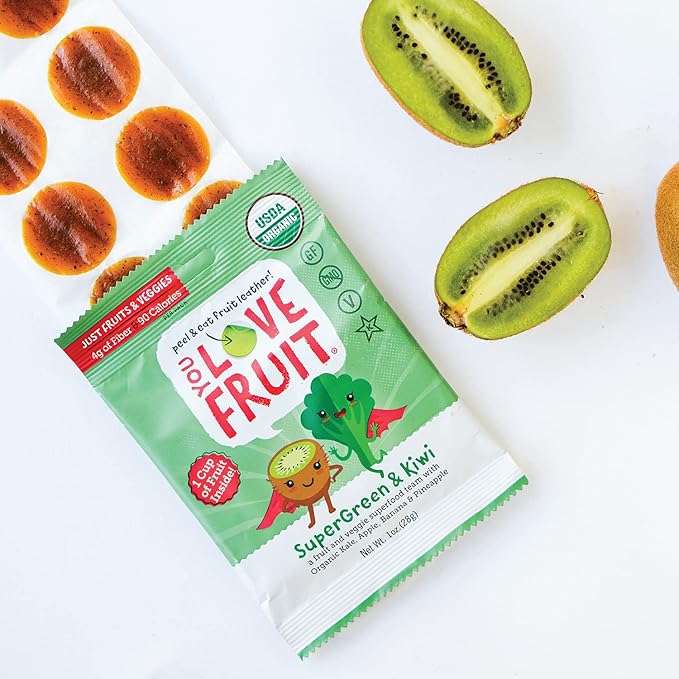 YOU LOVE FRUIT – SUPERGREEN & KIWI All Natural Fruit Snacks, Healthy Snack Pack, Real Fruit! Gluten Free, Non GMO, Vegan, Fiber packed, Low Fat, Kosher, Variety Pack, Great For Adding To Gift Box, 1.0 oz (Pack of 12)