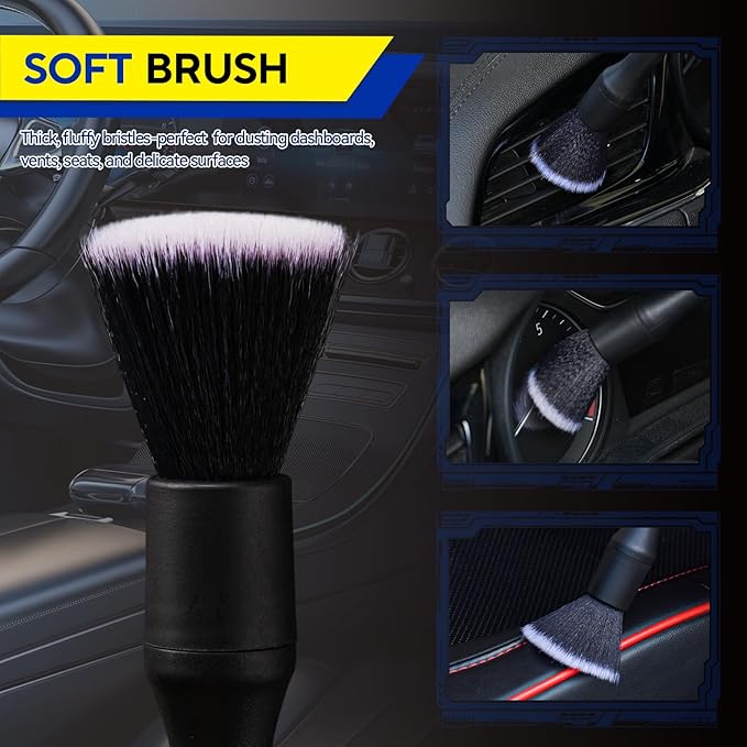 7PCS Car Detailing Brush Kit - Ultra Soft Boars Hair Car Interior Detailing Brushes, Includes 4 Different Brushes, Multi-use for Cleaning Interior or Exterior - Perfect Car Accessory Gift