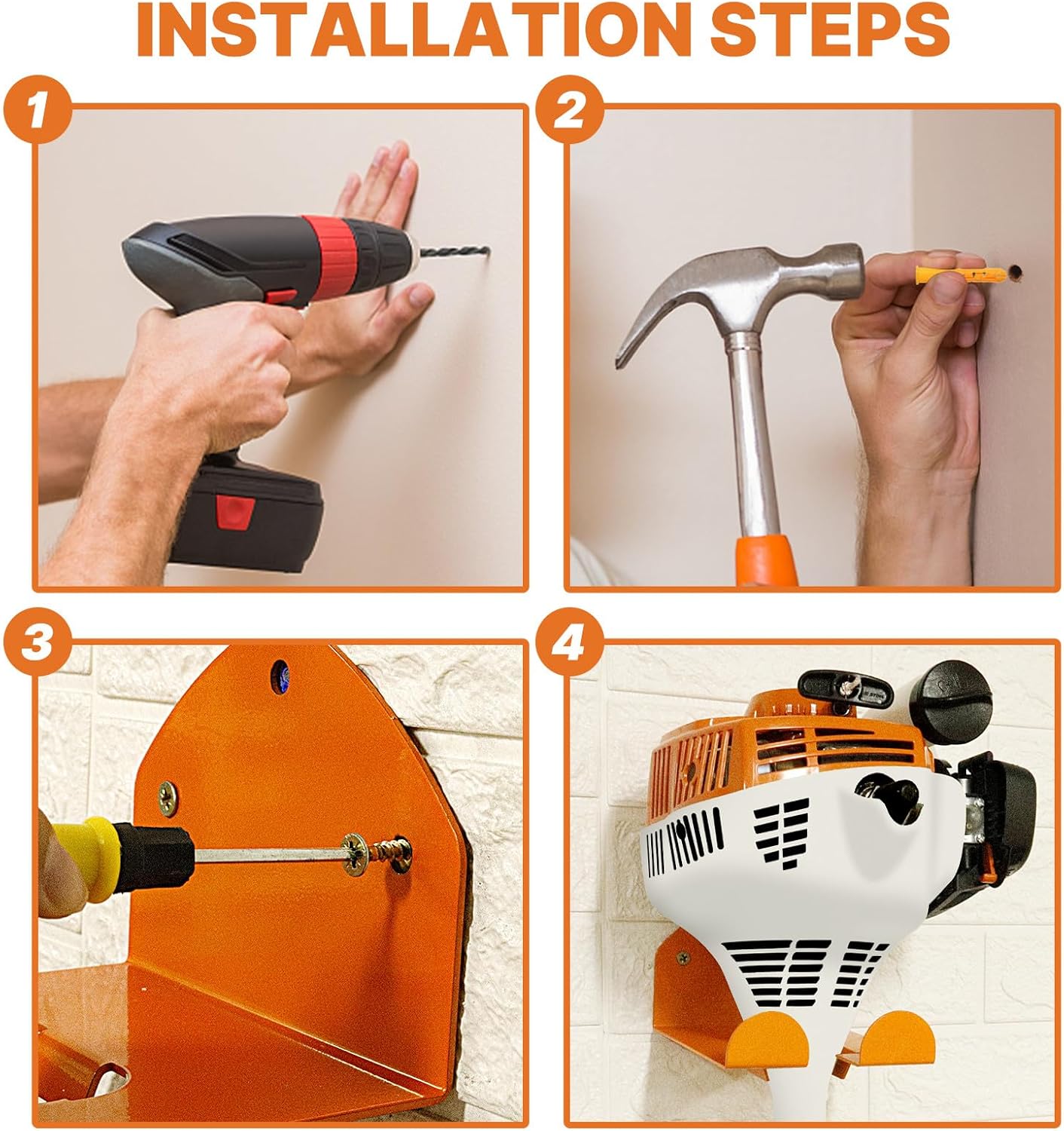 Garage Organizer Wall Hanger - Garden Tool Rack for Grass Trimmer, Hedge Trimmer, Garage Tools, 1 Pack