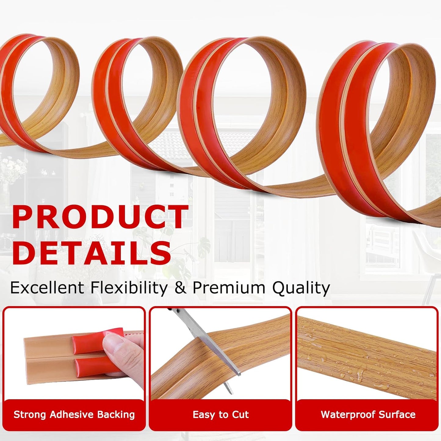 Flexible Wall Corner Protector Moulding Trim Peel and Stick Wall Corner Guards Edge Protector Self Adhesive Molding Trim Strip for Edge Ceiling (Light Brown Wood Grain, 1.6 in x 10 Ft)