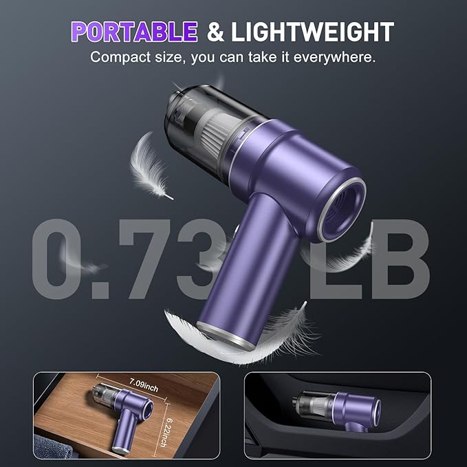 KMM Handheld Car Vacuum Cleaner, 9000PA Vacuum Cleaner & Air Duster, 120W High Power Vacuum Portable Cordless, Hand Held Vacuum Rechargeable with Multi-Nozzles & LED Light for Home, Car, Office