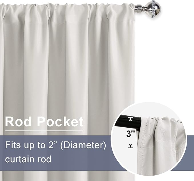 JIUZHEN Blackout Curtains for Bedroom – Thermal Insulated,Noise Reducing Room Darkening Privacy Rod Pocket Drapes for Living Room, Set of 2 Panels with Tiebacks, 42 x 54 inch Long, Ivory