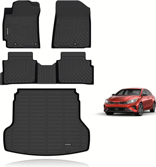 KELCSEECS® Floor Mats & Cargo Liner Custom for Kia Forte 2024 2023 2022 2021 2020 2019,All Weather Protection TPE Floor Liners Front& Rear Row Full Set Kia Forte Accessories Black