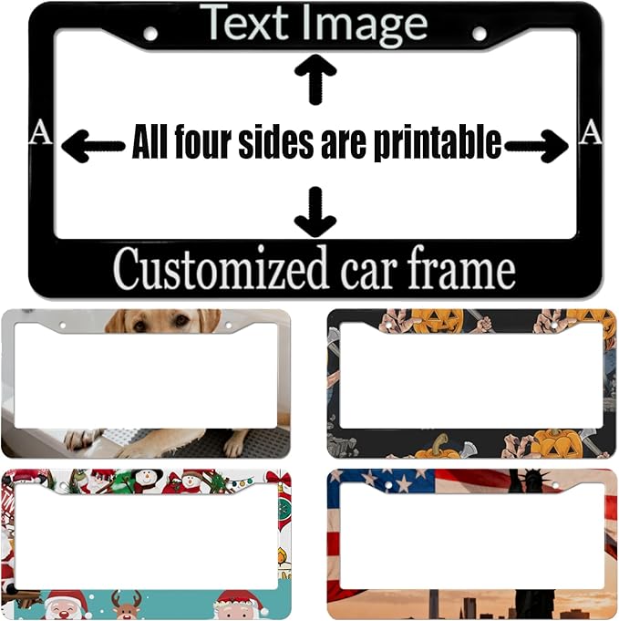 Customized License Plate Frame - Personalized Metal License Plate Frame, Protect License Plate, Rustproof Aluminum, Customized Text/Photo/Logo Available