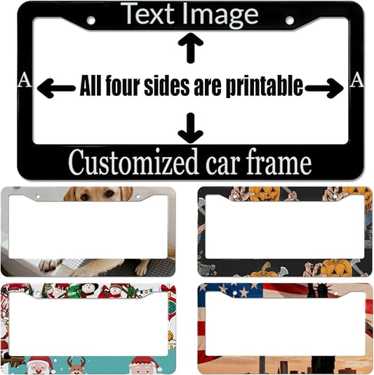 Customized License Plate Frame - Personalized Metal License Plate Frame, Protect License Plate, Rustproof Aluminum, Customized Text/Photo/Logo Available