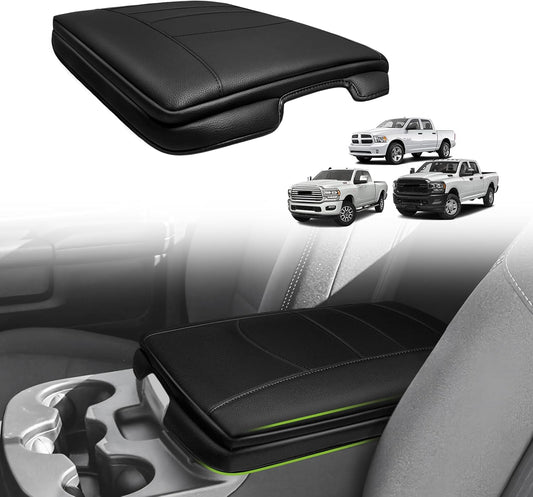 Muslogy Center Console Armrest Cover Compatible with Dodge Ram1500 2013-2018 & ram2500/3500 2013-2025 Comfort Armrest Pad Arm Rest Cushion Vegan Leather Protector 1-Inch Extra Thick(Jump Seat ONLY)