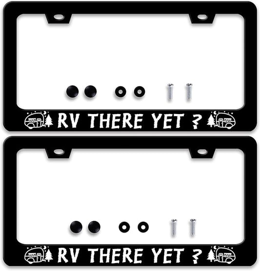 2 Pcs Rv There Yet License Plate Frame Camping License Plate Frames Personalise Stainless Steel Funny Design Compatible with Standard License Plate Holder for USA and Canada 6 X 12 Inches with Screws