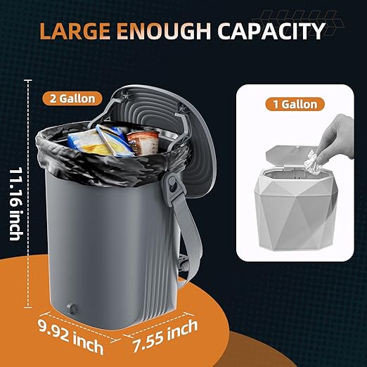 Surume 2 Gallon Silicon Car Trash Can with Lid - 100% Leak-Proof Trash Bin, Waterproof Garbage Can, Gifts for Men and Women