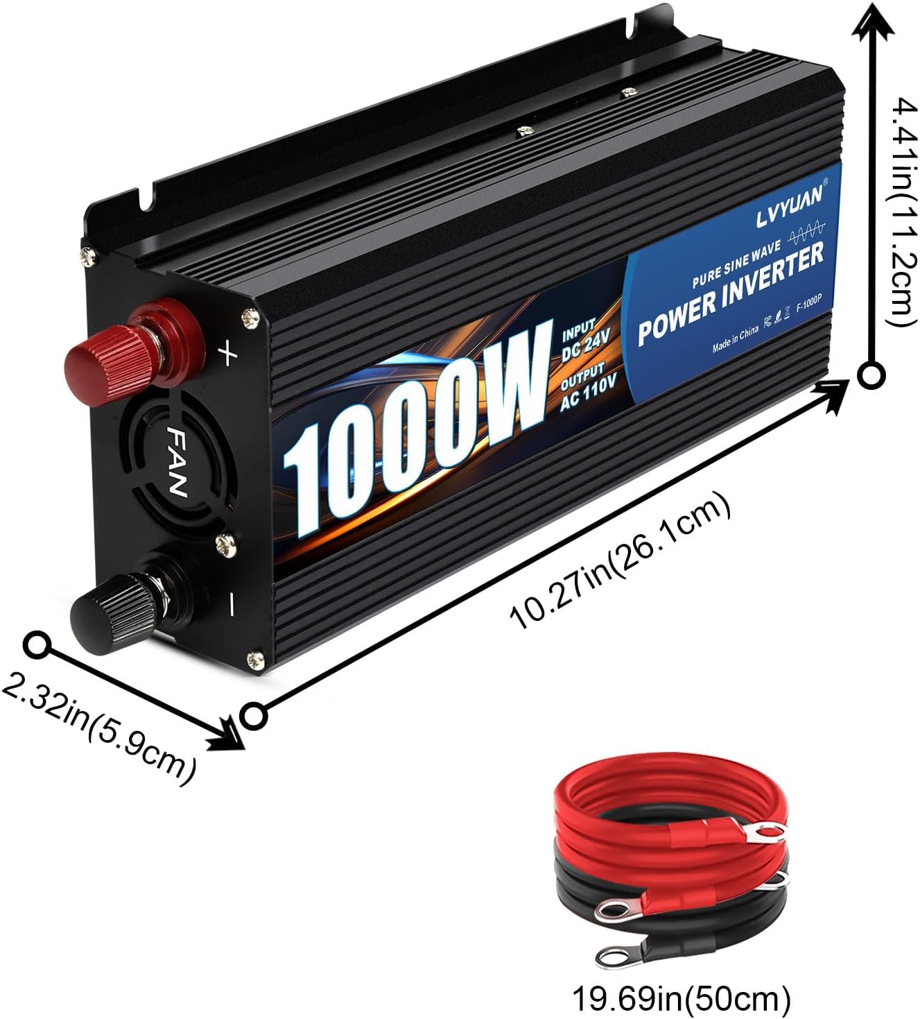 LVYUAN 1000 Watt Pure Sine Wave Power Inverter 24V to 110V/120V DC to AC Converter with Dual Sockets, Dual USB Ports, LED Display for Home Outdoor RV Car Power Inverter Power Adapter