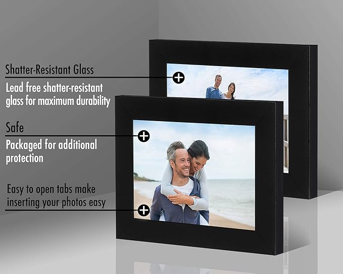 Americanflat 4x6 Picture Frame with Shatter-Resistant Glass - Set of 2 - Signature Collection - Gallery-Style Frames Made of Engineered Wood - Picture Frames for Tabletop and Wall Display - Black