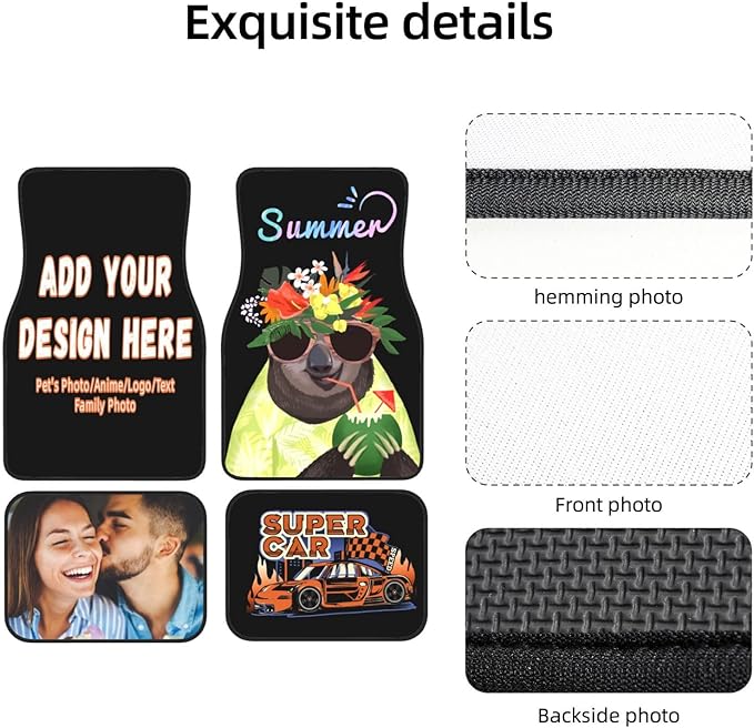 Custom Car Floor Mats 4 Pieces Car Floor Mats Personalized Car Floor Mats for 95% Universal Cars SUV Sedan Truck Van All Weather Add Image Photo Text Logo (Style-1)