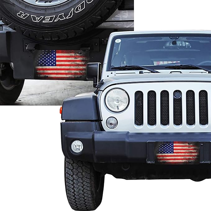 Front License Plate Vintage American Flag Vanity Plates Aluminum Metal Decorative Car Tag Novelty License Plate Cover for Men Women ‎6 * 12 in (4 Holes)