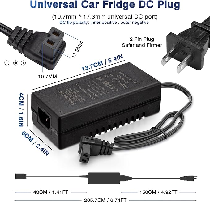 AC Power Cord 100~240V for Car Refrigerator, 60W AC Power Adapter Compatible for 60W 12V Refrigerator Car Freeze, 14.5V Car Fridge Freezer Part Compatible with Most Brands Car Refrigerator