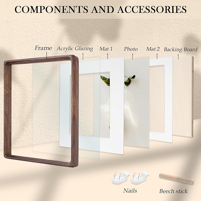 11x14 Wooden Picture Frame with Double Mat - Natural American Black Walnut Wood Photo Frame Matted to 8x10 & 5x7 | Tabletop & Wall | Brown
