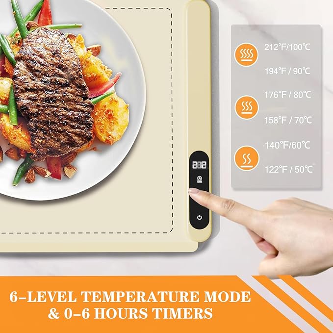 Extra Large 36''X18'' Warming Mat for Party and Families - Upgrade Graphene Fast Heating Electric Warming Tray for Buffet Daily Use, Portable Roll Up Silicone Food Warmer with 6 Temp-Settings