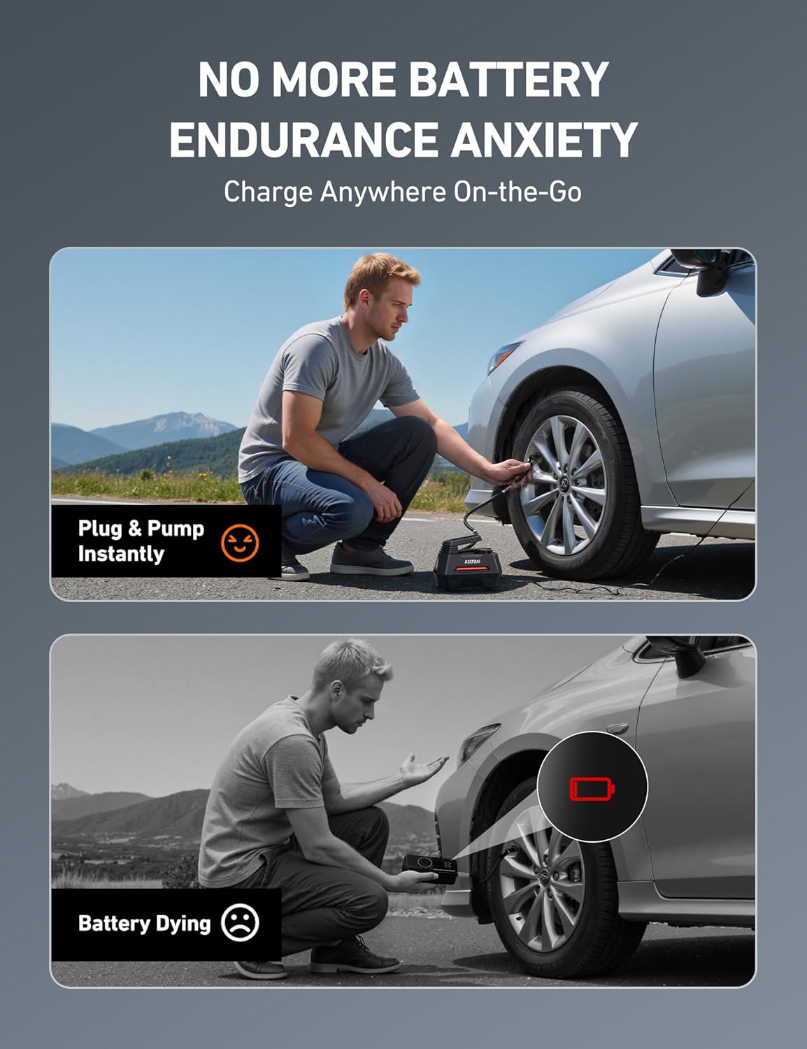 AstroAI Tire Inflator Portable Air Compressor Tire Air Pump for Car Tires - Car Accessories, 9.8Ft Cord-12V DC-Powered Auto Pump with Digital Pressure Gauge, LED Light for Bicycle, Balloons, Red