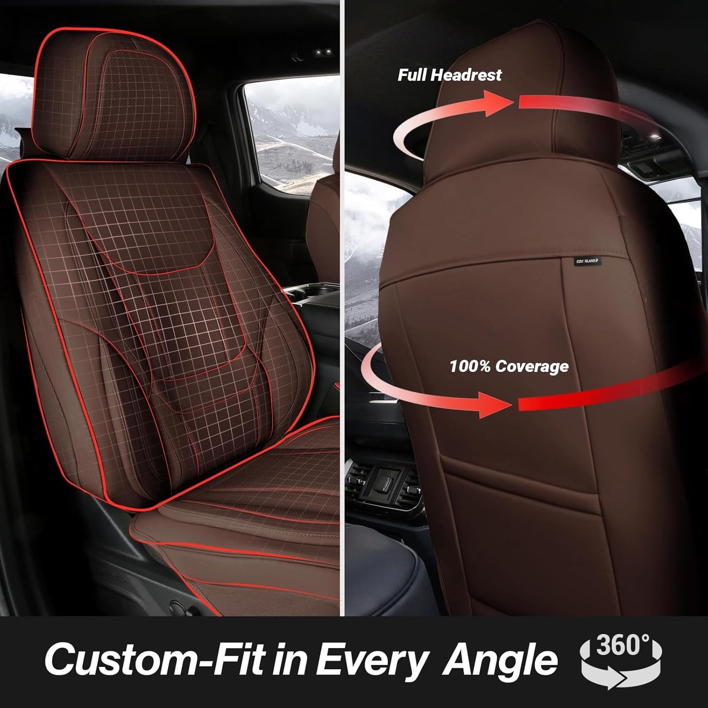 Coverland Custom Car Seat Covers Compatible with 2007-2014 Sierra 2500HD Extended Cab - Premium Leather Non-Slip Waterproof Cover Interior Protector Full Set-Dark Brown [See Size Chart-Size X114]