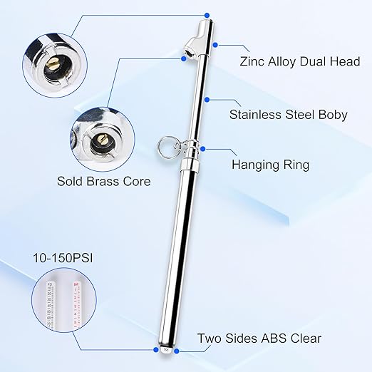 2-Pack Dual Head Tire Pressure Gauge – Heavy Duty 10-150 PSI Air Pressure Gauge with Stainless Steel Body, Metal Nozzle & Durable Plated Brass – for Cars, Trucks, Bikes, RVs & Vehicles