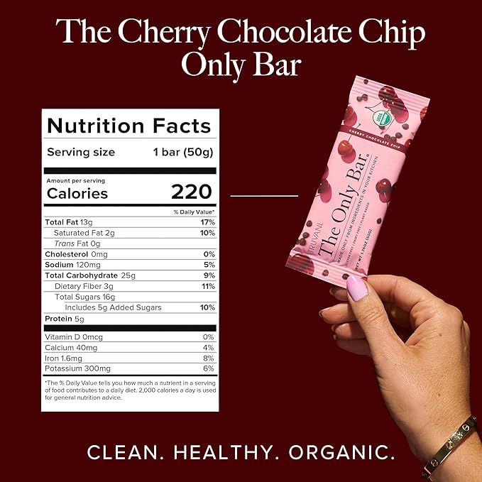 Truvani Plant Based Snack Bars | Cherry Chocolate Chip 12 Pack | 5g Protein | USDA Organic and Vegan | The Only Bar | Dairy, Soy, and Gluten Free | Individually Wrapped