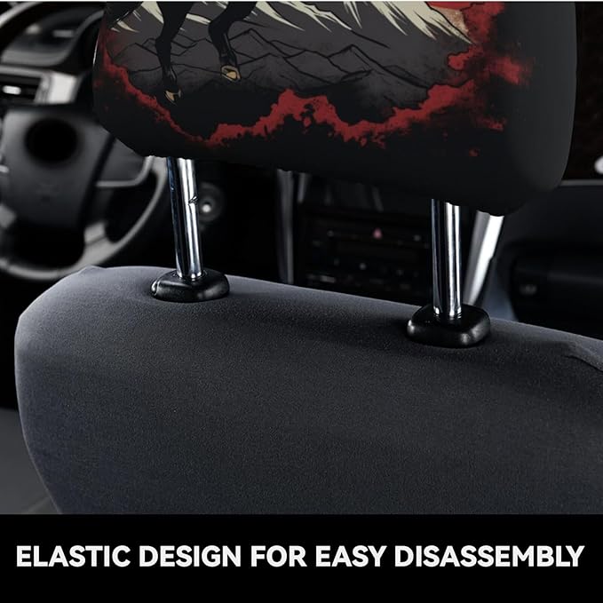 Dujiea 2 Pack Horse Jumping Mountain American Flag Car Headrest Covers, Universal Soft Car Seat Head Rest Cover Protector, Vehicle Accessories Fabric Headrest Cover for Cars Vans Trucks