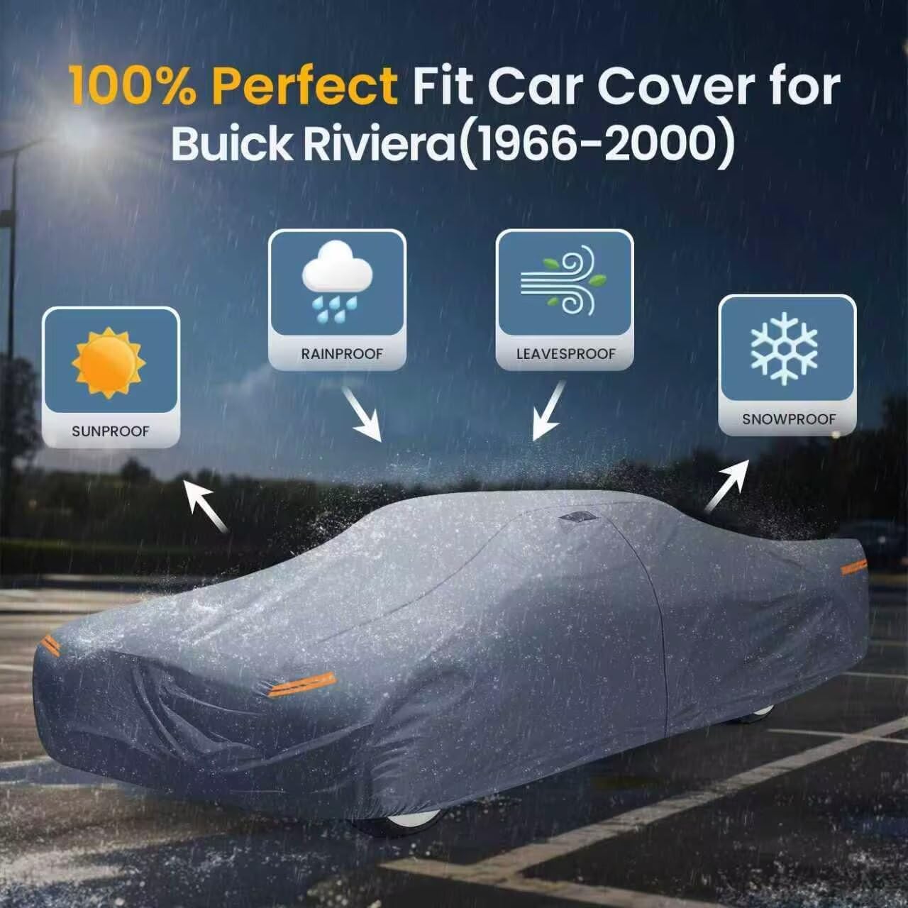 Waterproof Buick Riviera(1966-2000) Car Cover with Breathable Vents, [2025 Upgrade] Premium Covers with Cotton Liner and Zipper Door, Sun Rain Snow Dust Uv Protection.(Gift with Towel)