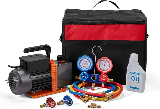 SUNROAD HVAC Air Vacuum Pump Set, 3.6 CFM 1/4HP A/C Refrigeration AC Manifold Gauge Kit for R410A R134a R12 R22 R502 Auto Air Conditioning Refrigeration Recharging